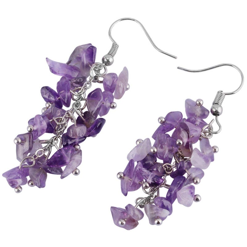 Nupuyai Natural Tumbled Chips Stone Healing Crystal Dangle Hook Earrings for Women, Amethyst - Image 3
